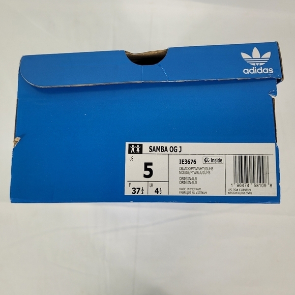 Adidas Originals Samba OG J Black/Flat White/Gums - IE3676 Size 5 New In Box - Picture 9 of 10